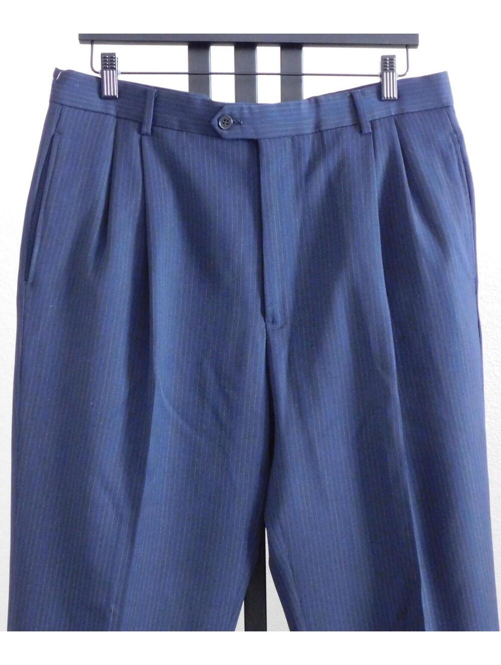 Joseph Abboud Nordstrom Size 40R Navy Blue Pinstripe Wool Suit 34x31 Excellent - Picture 5 of 6